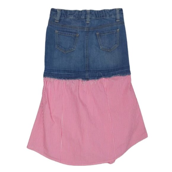 OLD NAVY Refashioned Up-cycled Long Denim Jean Striped Shirt Skirt - Girl's 7 - Picture 2 of 7